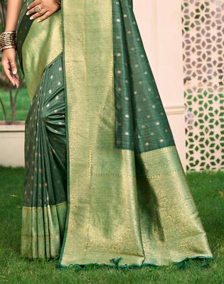 Sangam prints dark green assam silk woven work traditional saree 3