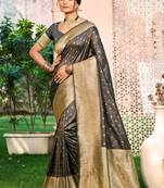 Sangam prints gray assam silk woven work traditional saree