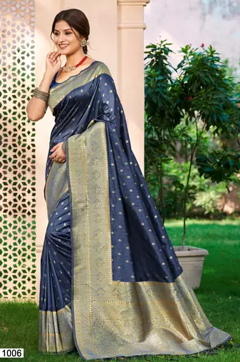 Sangam prints navy blue assam silk woven work traditional saree