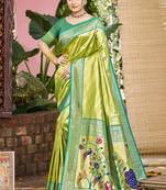 Sangam prints green kanjivaram silk woven work traditional saree