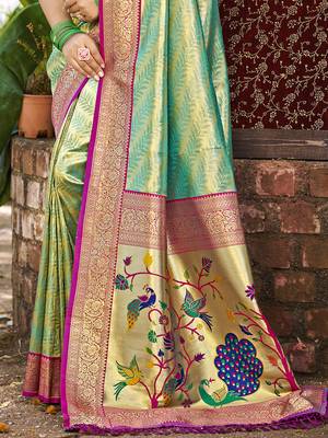 Sangam prints multi color kanjivaram silk woven work traditional saree 2