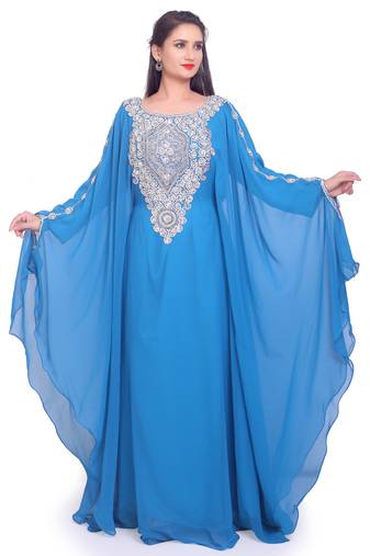 Sky Blue Stitched Kaftan with Heavy Silver Golden Embroidery – Party & Wedding Wear