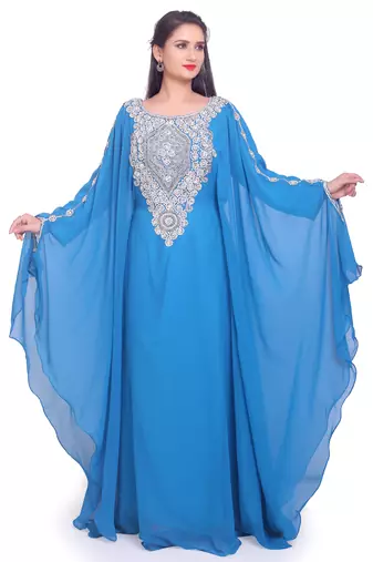 Sky Blue Stitched Kaftan with Heavy Silver Golden Embroidery – Party & Wedding Wear