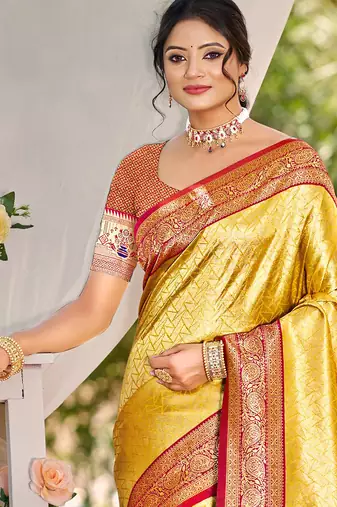 Sangam prints multi color kanjivaram silk woven work traditional saree