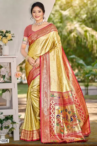 Sangam prints multi color kanjivaram silk woven work traditional saree