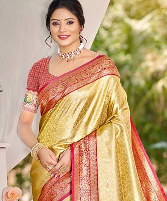 Sangam prints multi color kanjivaram silk woven work traditional saree 2