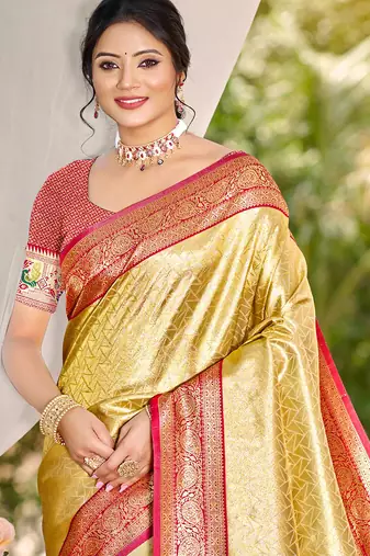 Sangam prints multi color kanjivaram silk woven work traditional saree