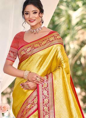 Sangam prints multi color kanjivaram silk woven work traditional saree 2