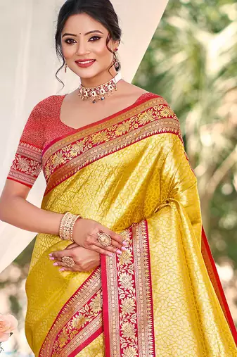 Sangam prints multi color kanjivaram silk woven work traditional saree