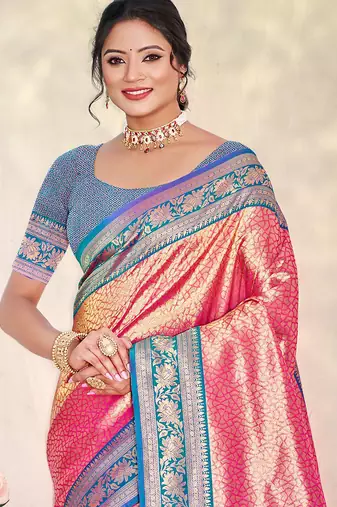 Sangam prints multi color kanjivaram silk woven work traditional saree