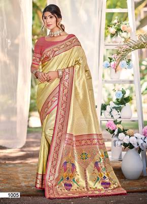 Sangam prints multi color kanjivaram silk woven work traditional saree 1