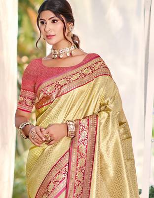 Sangam prints multi color kanjivaram silk woven work traditional saree 2