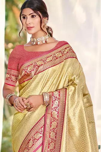 Sangam prints multi color kanjivaram silk woven work traditional saree