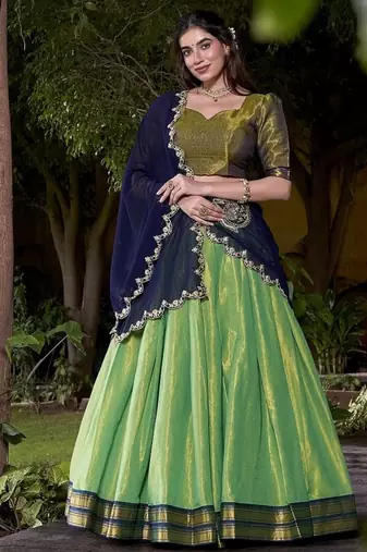 seagreen south style kanchipuram silk lehenga choli with dupatta