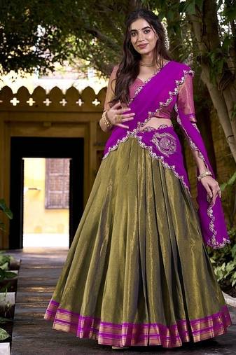 mehendi south style kanchipuram silk lehenga choli with dupatta