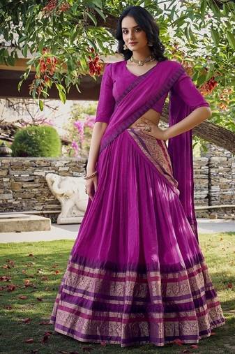 pink chanderi zari weaving border semi stitched lehenga choli with dupatta