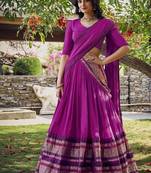 pink chanderi zari weaving border semi stitched lehenga choli with dupatta