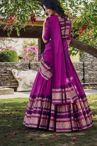 pink chanderi zari weaving border semi stitched Lehenga set with choli and dupatta with dupatta