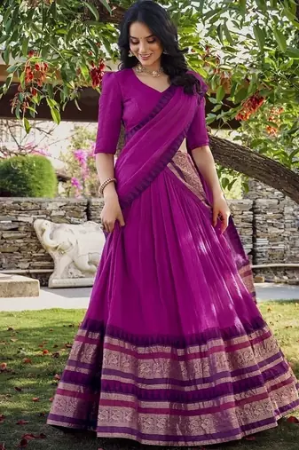 pink chanderi zari weaving border semi stitched Lehenga set with choli and dupatta with dupatta