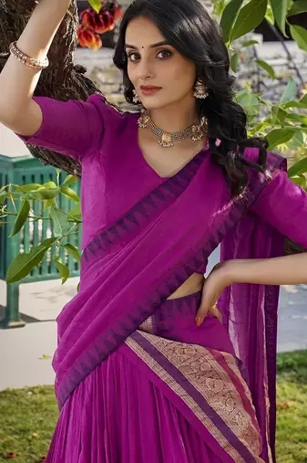 pink chanderi zari weaving border semi stitched Lehenga set with choli and dupatta with dupatta
