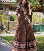 brown chanderi zari weaving border semi stitched lehenga choli with dupatta
