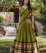 mehendi chanderi zari weaving border semi stitched lehenga choli with dupatta
