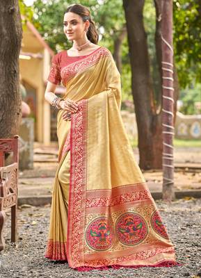 Sangam prints multi color kanjivaram silk woven work traditional saree 1