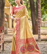 Sangam prints multi color kanjivaram silk woven work traditional saree