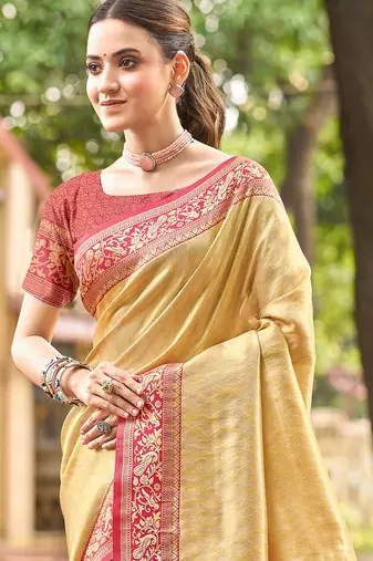 Sangam prints multi color kanjivaram silk woven work traditional saree