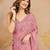 Light Pink Satin Embroidery swarovski work Saree with Unstitched Blouse 