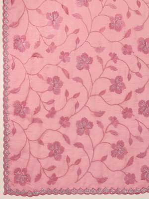 Light Pink Satin Embroidery swarovski work Saree with Unstitched Blouse  5