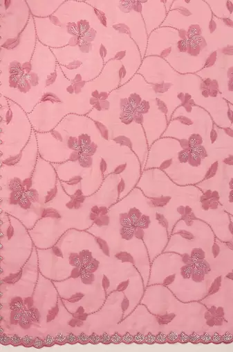 Light Pink Satin Embroidery swarovski work Saree with Unstitched Blouse 