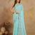Turquoise Georgette Embroidery swarovski work Saree with Unstitched Blouse 