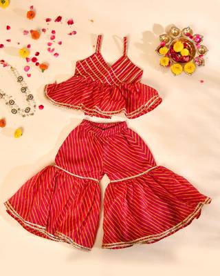 Kids red & yellow kurta sharara set 1