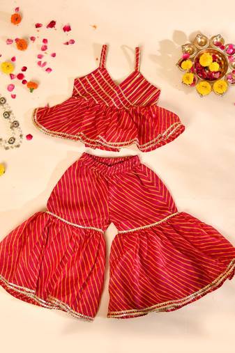 Kids red & yellow kurta sharara set