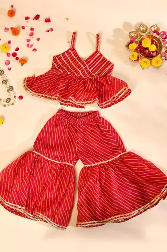 Kids red & yellow kurta sharara set