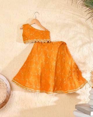 Mustard lehenga with off shoulder top 1