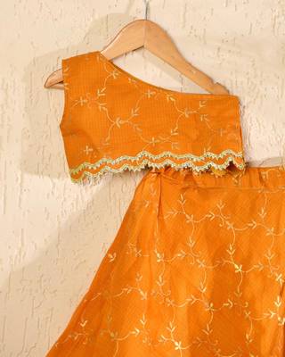 Mustard lehenga with off shoulder top 2