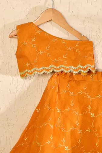 Mustard lehenga with off shoulder top