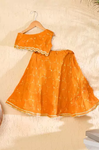Mustard lehenga with off shoulder top