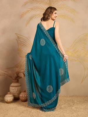 Morpeach Art Silk Embroidery swarovski work Saree with Unstitched Blouse  2