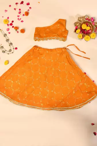 Mustard lehenga with off shoulder top