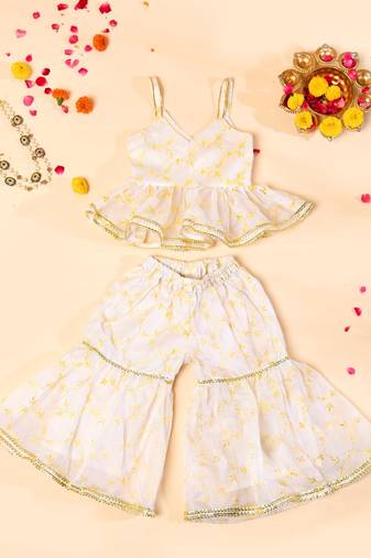 White peplum sharara set