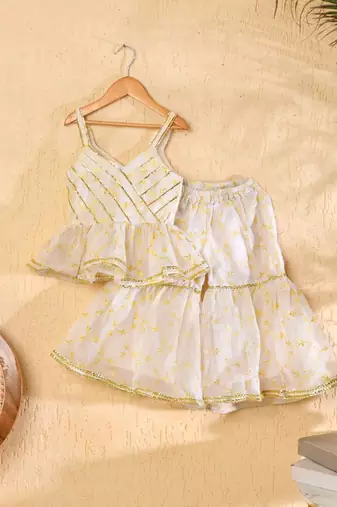 White peplum sharara set