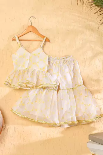 White peplum sharara set
