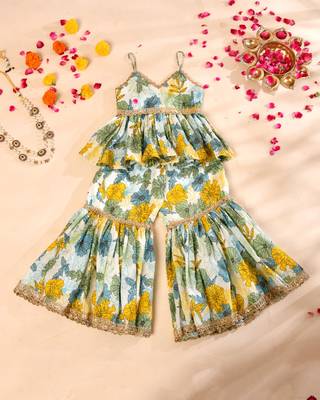 Multicolor block print sharara set 1