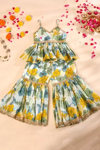 Multicolor block print sharara set