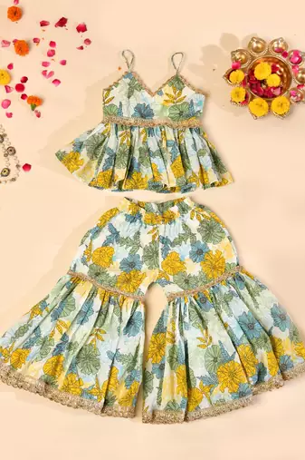 Multicolor block print sharara set