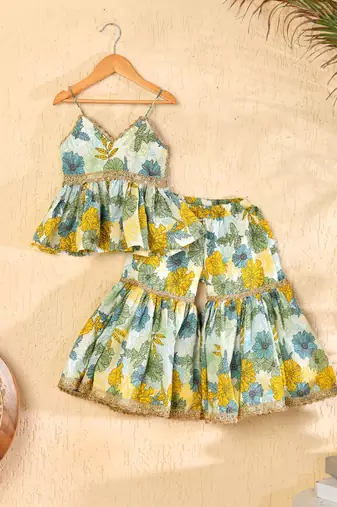 Multicolor block print sharara set