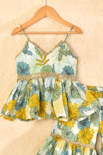Multicolor block print sharara set